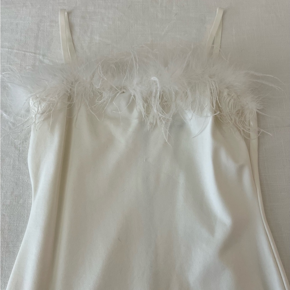 White Fashion Nova Mini Feather Dress